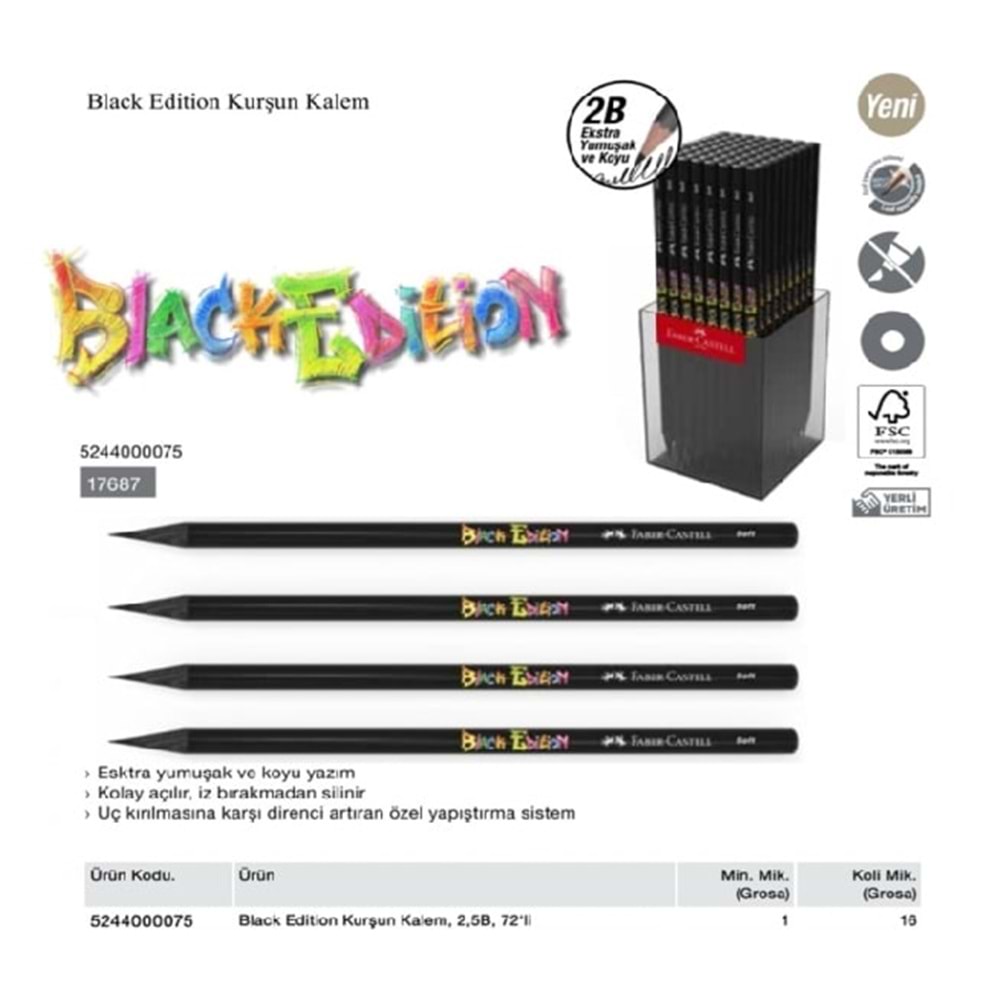 FC BLACK EDİTİON KURŞUN KALEM ,2B+,72‘Lİ(FSC)