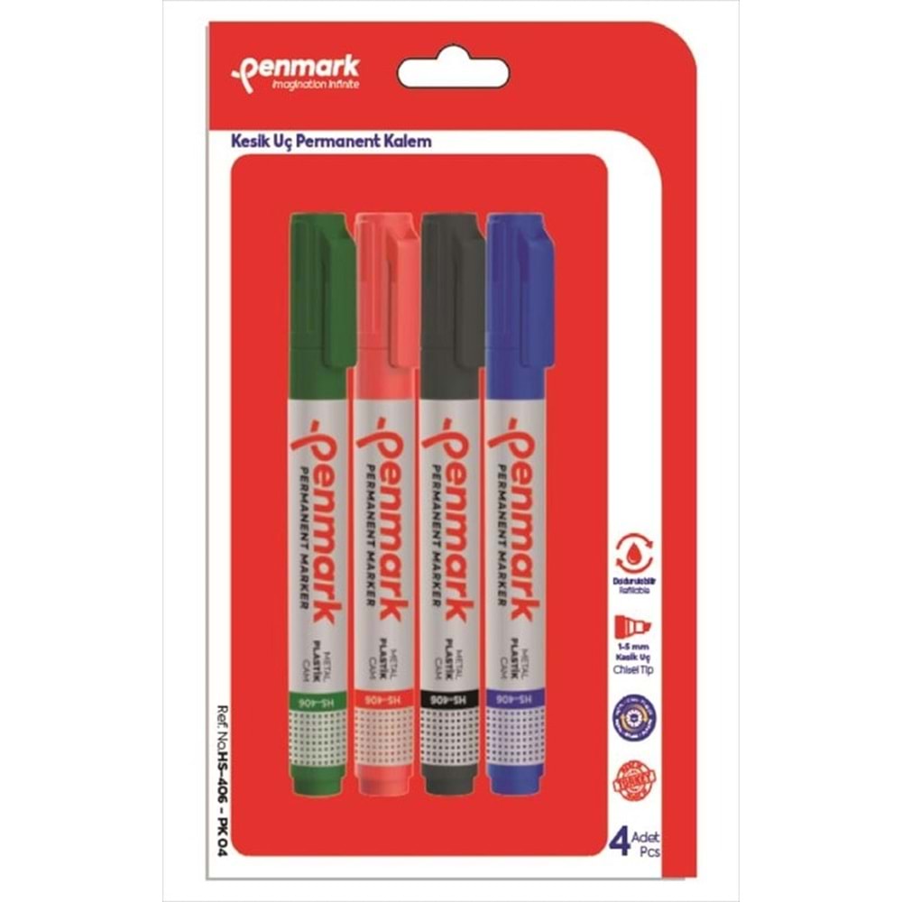 PERMANENT MARKER KESİK UÇ 4 LÜ VAKUMLU BLİSTER
