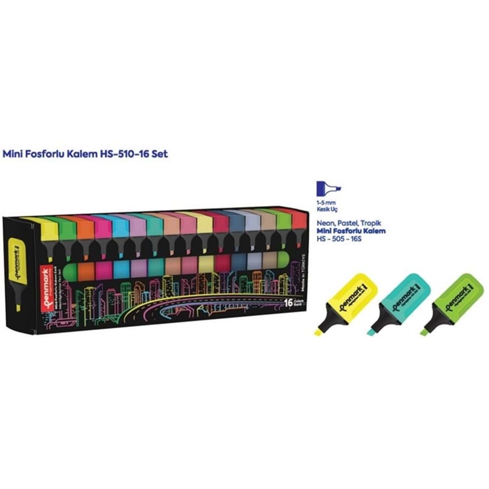 MİNİ FOSFORLU KALEM 16 LI NEON+PASTEL+TROPİK