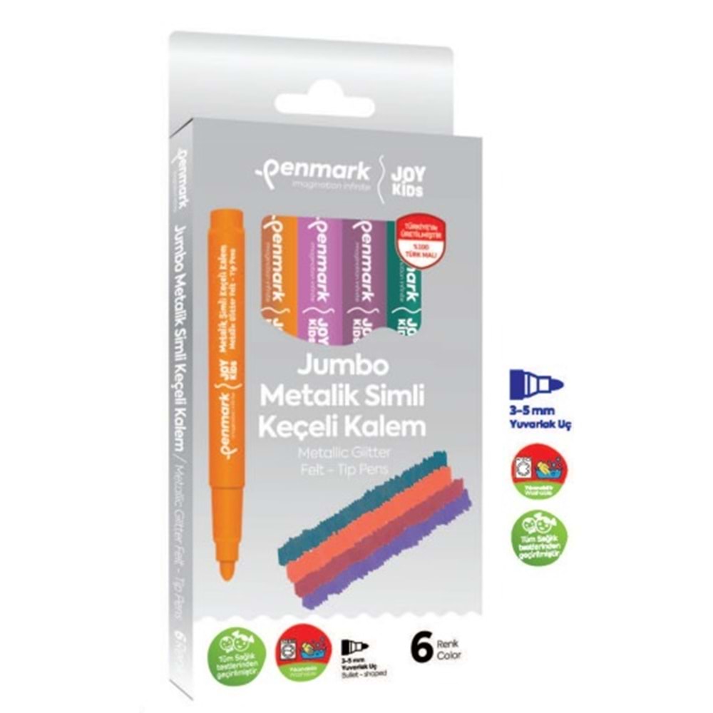 SÜPER YIKANABİLİR METALİK SİMLİ JUMBO KEÇELİ KALEM 6 LI SET