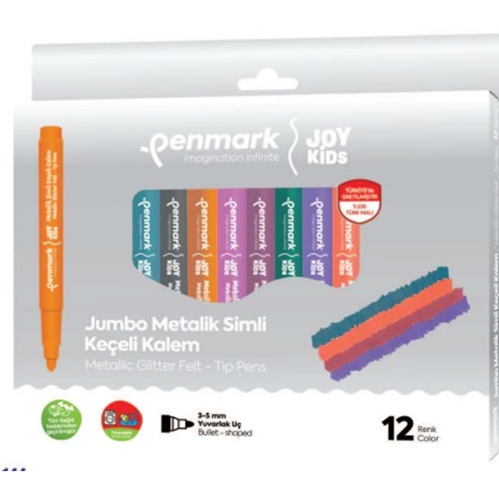 SÜPER YIKANABİLİR METALİK SİMLİ JUMBO KEÇELİ KALEM 12 Lİ