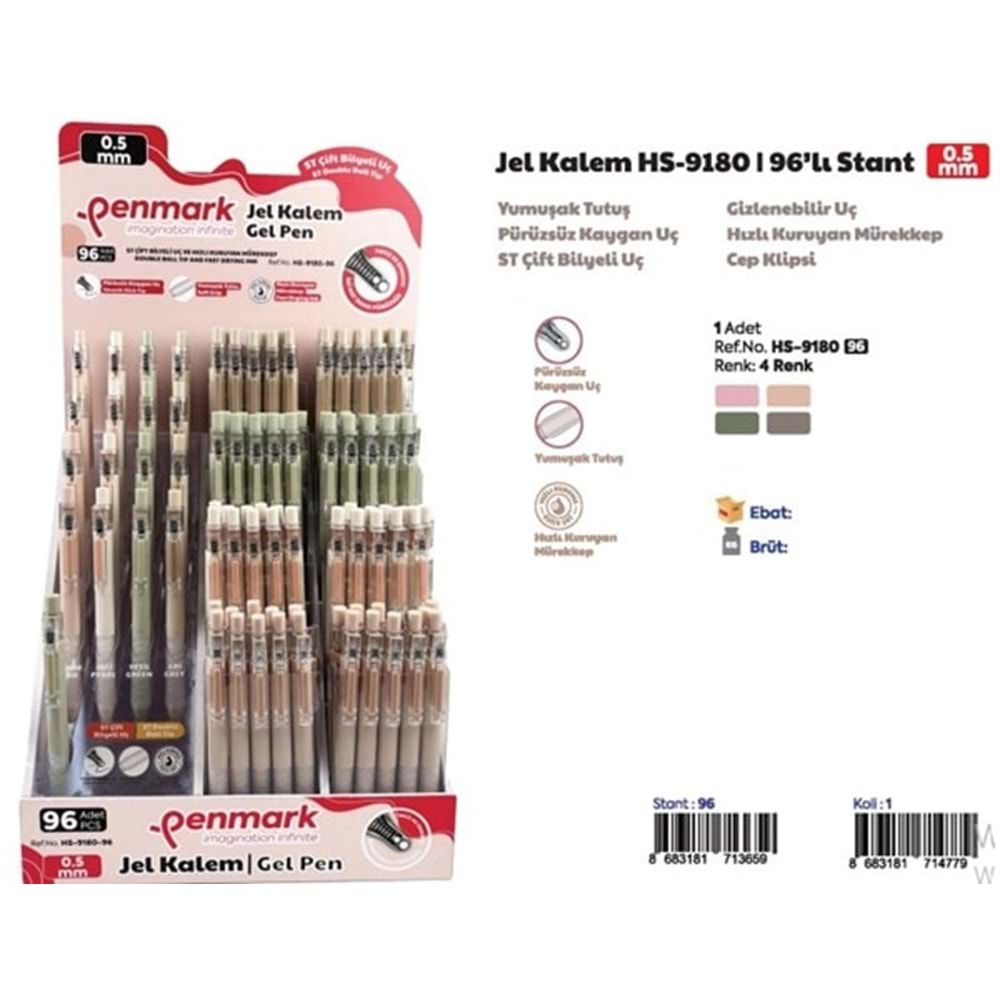 ROLLER JEL KALEM 4 RENK KARIŞIK 96 LI STAND 0.5 MM