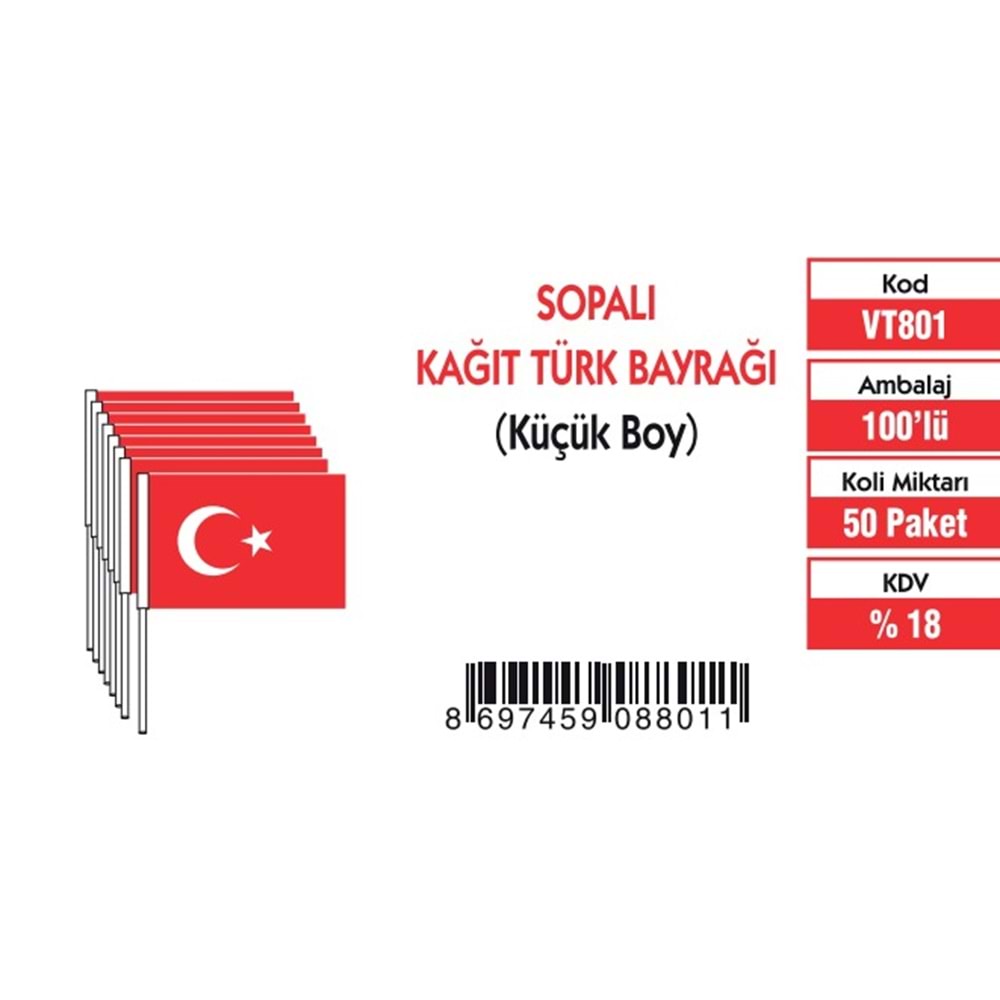 KÜÇÜK SOPALI TÜRK BAYRAĞI (80'Lİ)
