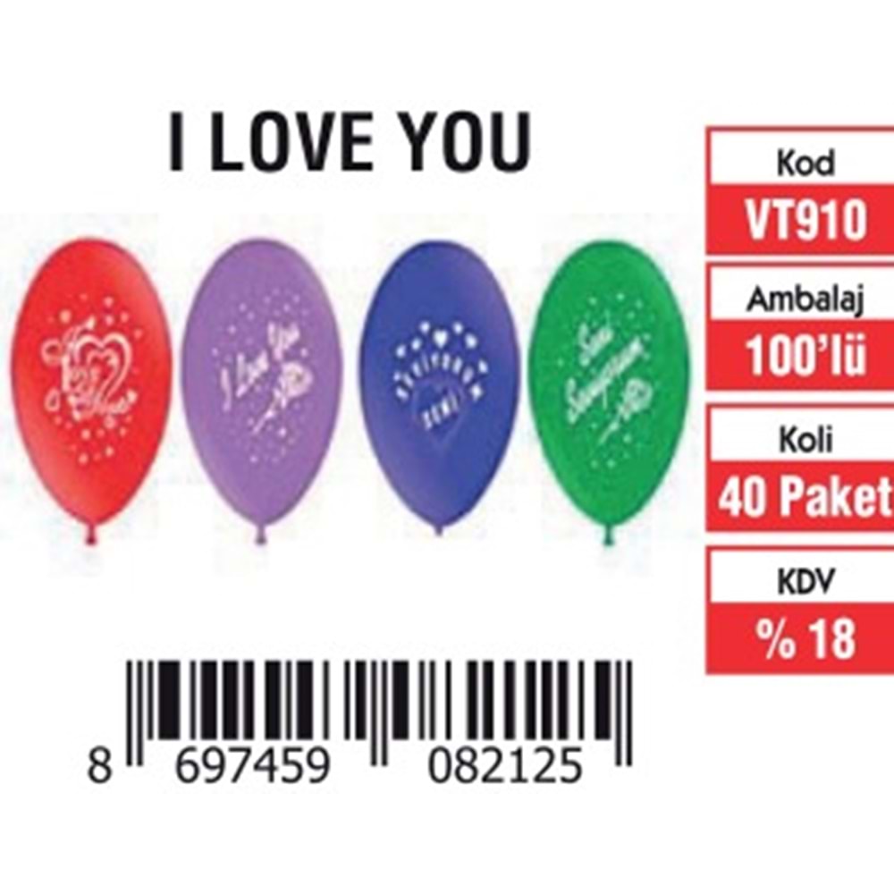I LOVE YOU BALON (100'LÜ)
