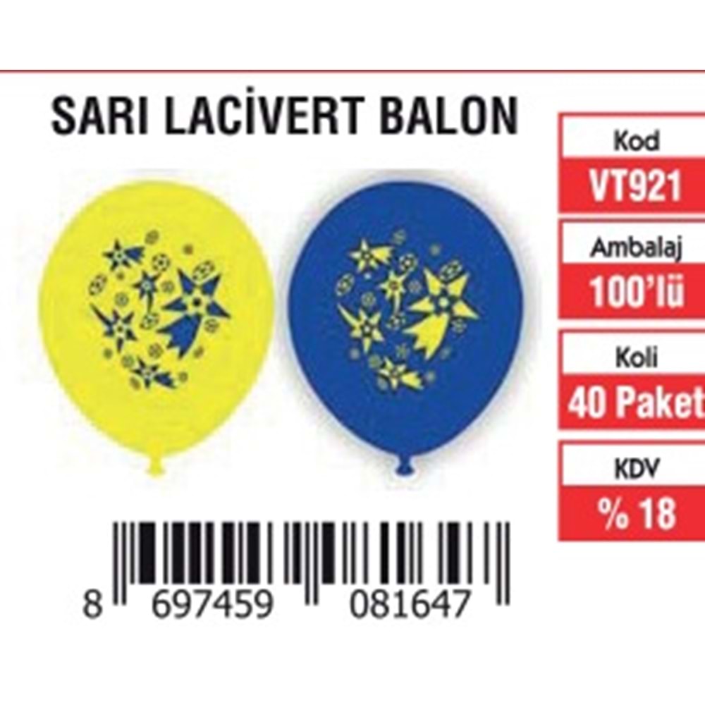 SARI-LACİVERT BALON (100'LÜ)