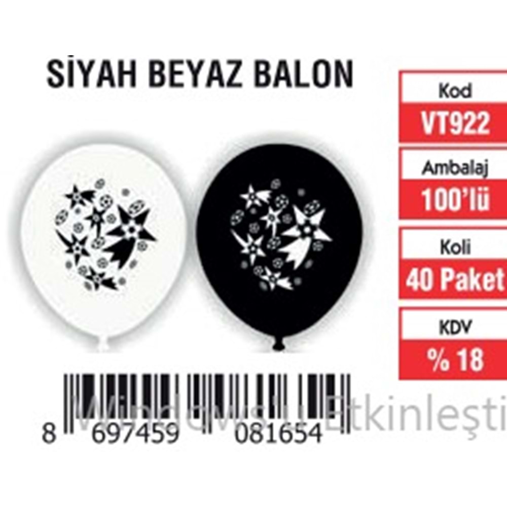 SİYAH-BEYAZ BALON (100'LÜ)