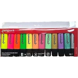 FOSFORLU KALEM 12 Lİ ASETAT KARIŞIK RENK 4 NEON +4 PASTEL+4 SİMLİ