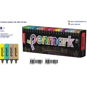 FOSFORLU KALEM 24 LÜ SÜPER KUTU 6 NEON+6 PASTEL + 6 TROPİK+6 SİMLİ