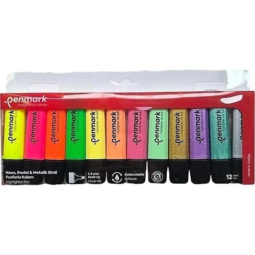 FOSFORLU KALEM 12 Lİ ASETAT KARIŞIK RENK 4 NEON +4 PASTEL+4 SİMLİ