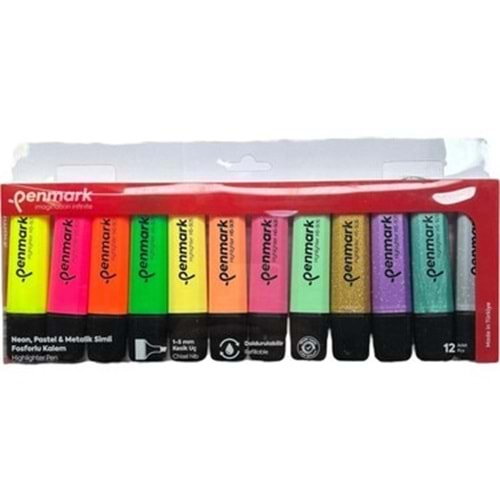 FOSFORLU KALEM 12 Lİ ASETAT KARIŞIK RENK 3 NEON +3 PASTEL + 3 TROPİK +3 SİMLİ