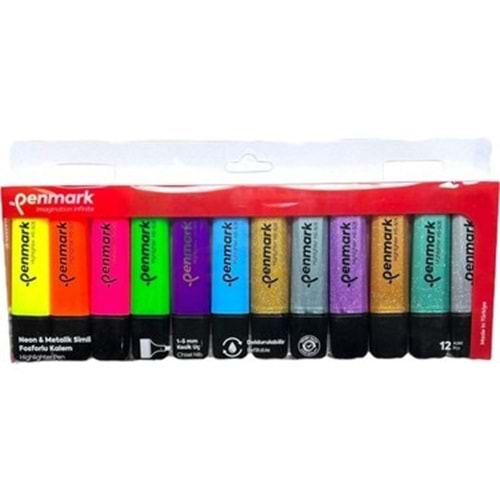 FOSFORLU KALEM 12 Lİ ASETAT KARIŞIK RENK 6 NEON+ 6 SİMLİ
