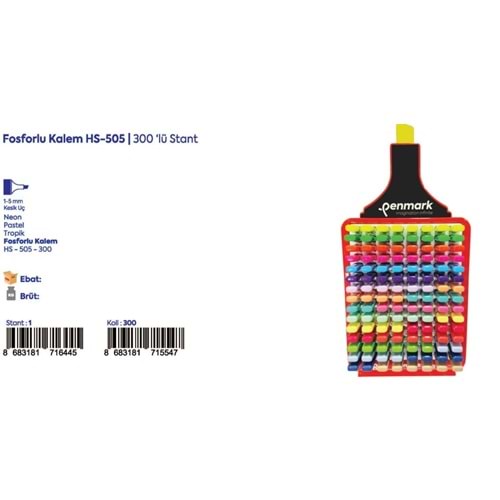 FOSFORLU KALEM 300 LÜ STAND NEON+PASTEL+TROPİK