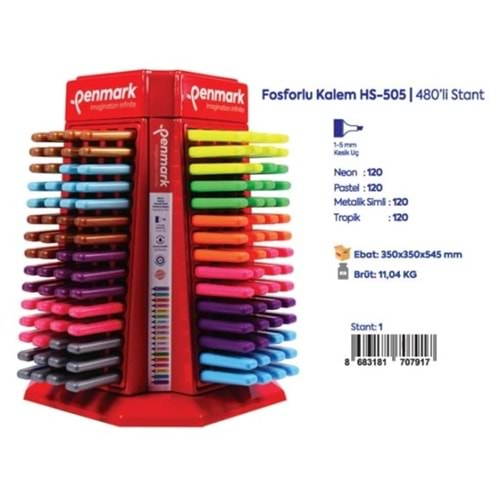 FOSFORLU KALEM 480 Lİ STAND 120 NEON+120 PASTEL + 120 TROPİK+120 SİMLİ