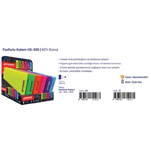 FOSFORLU KALEM 60 LI STAND NEON RENKLER