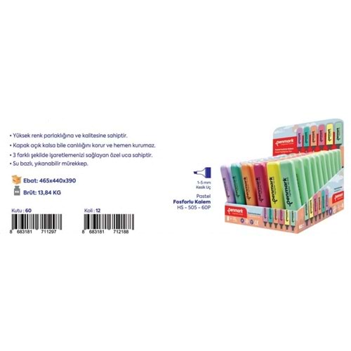 FOSFORLU KALEM 60 LI STAND PASTEL RENKLER