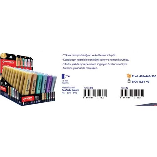 FOSFORLU KALEM 60 LI STAND SİMLİ RENKLER