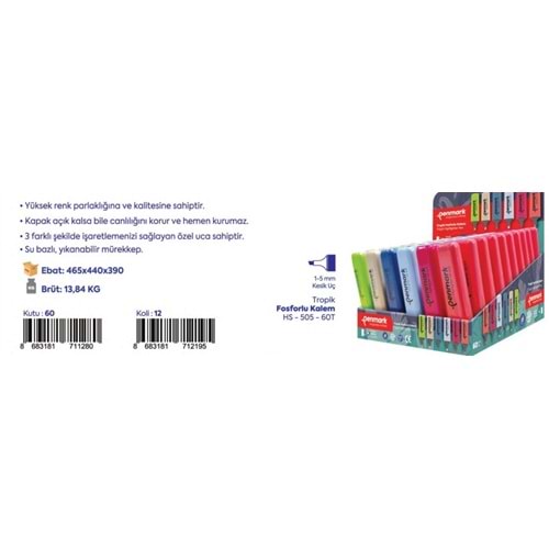 FOSFORLU KALEM 60 LI STAND TROPİK RENKLER