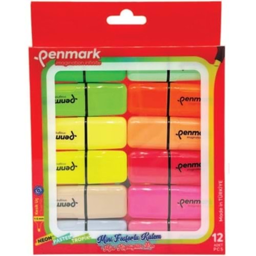 MİNİ FOSFORLU KALEM 12 Lİ NEON+PASTEL+TROPİK