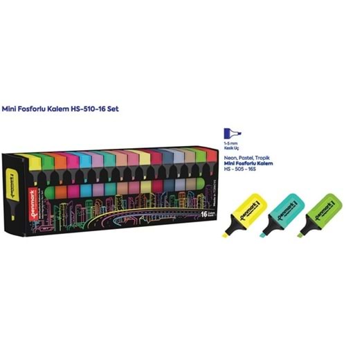MİNİ FOSFORLU KALEM 16 LI NEON+PASTEL+TROPİK