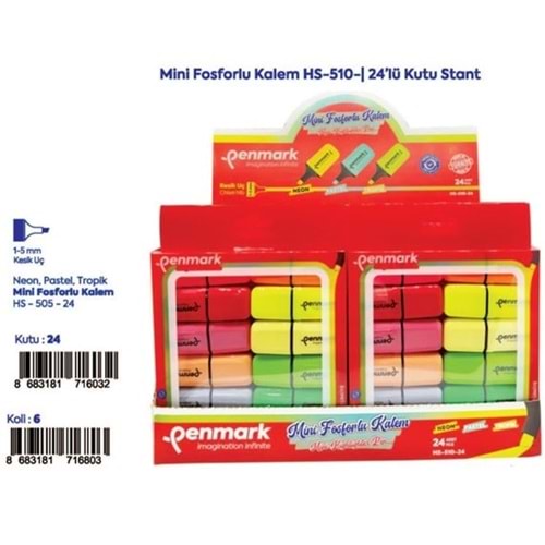 MİNİ FOSFORLU KALEM 12 Lİ SET NEON+PASTEL+TROPİK