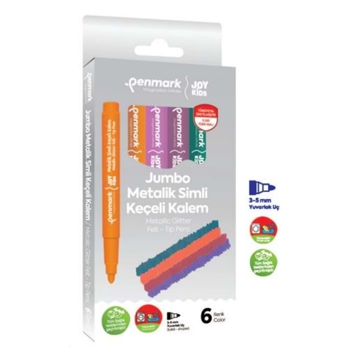 SÜPER YIKANABİLİR METALİK SİMLİ JUMBO KEÇELİ KALEM 6 LI SET