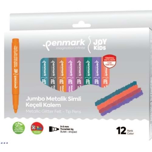 SÜPER YIKANABİLİR METALİK SİMLİ JUMBO KEÇELİ KALEM 12 Lİ