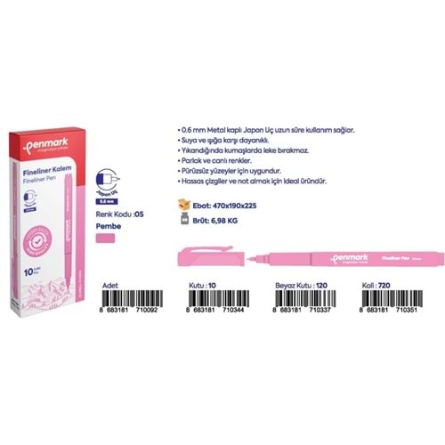 FİNELİNER KALEM 0,6 MM JAPON UÇ PEMBE