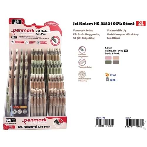 ROLLER JEL KALEM 4 RENK KARIŞIK 96 LI STAND 0.5 MM
