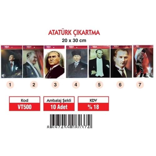 ATATÜRKLÜ ÇIKARTMA 20x30 10LU