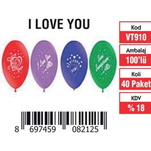 I LOVE YOU BALON (100'LÜ)