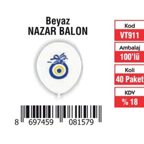 BEYAZ NAZAR BALON (100'LÜ)