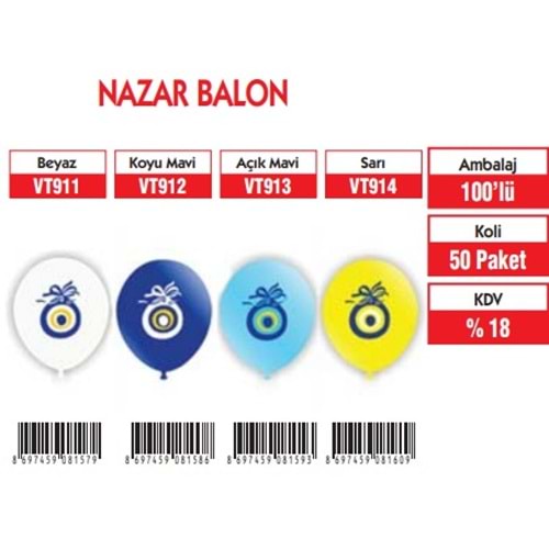 AÇIK MAVİ NAZAR BALON (100'LÜ)