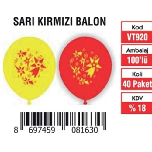 SARI-KIRMIZI BALON (100'LÜ)