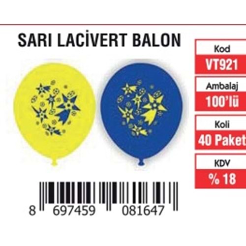 SARI-LACİVERT BALON (100'LÜ)
