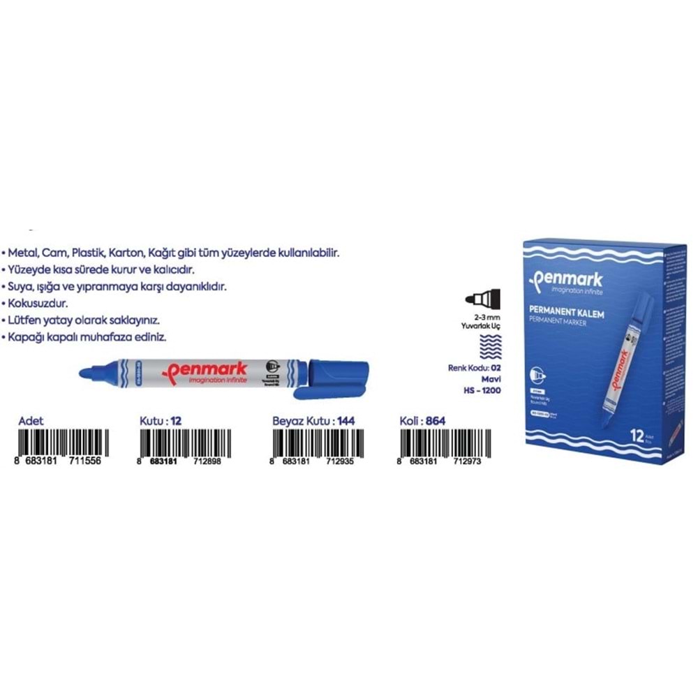 PERMANENT MARKER YUVARLAK UÇ MAVİ