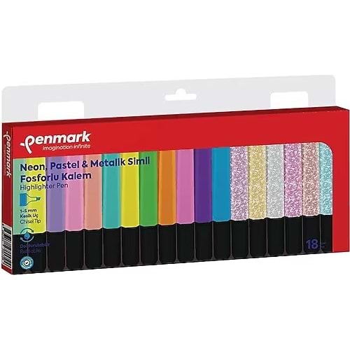 FOSFORLU KALEM 18 Lİ ASETAT KARIŞIK RENK 6 NEON+6 PASTEL+ 6 SİMLİ