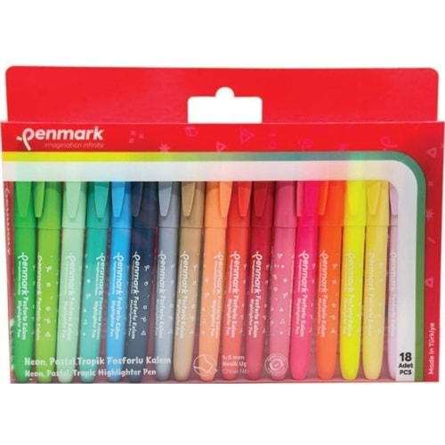 KALEM TİPİ FOSFORLU KALEM 18 Lİ BRİSTOL NEON+PASTEL+TROPİK