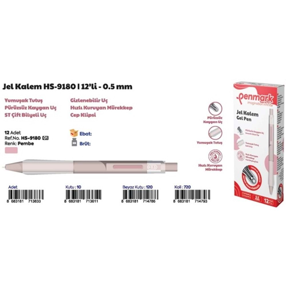 ROLLER JEL KALEM 0.5 MM PEMBE