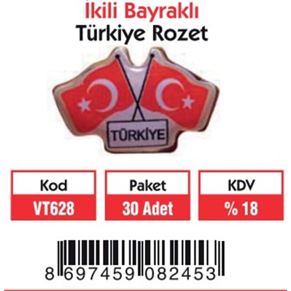 İKİLİ BAYRAKLI TÜRKİYE ROZET