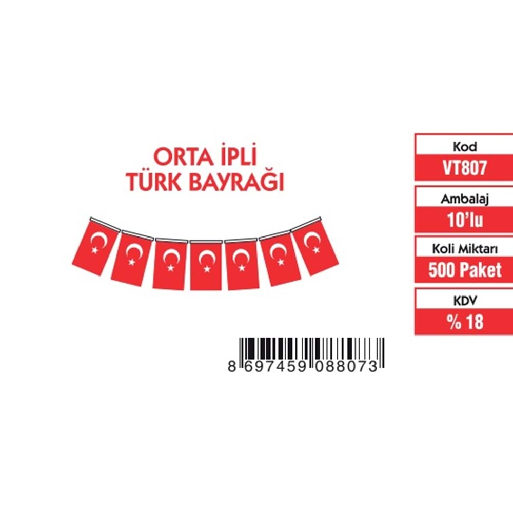 ORTA İPLİ TÜRK BAYRAĞI